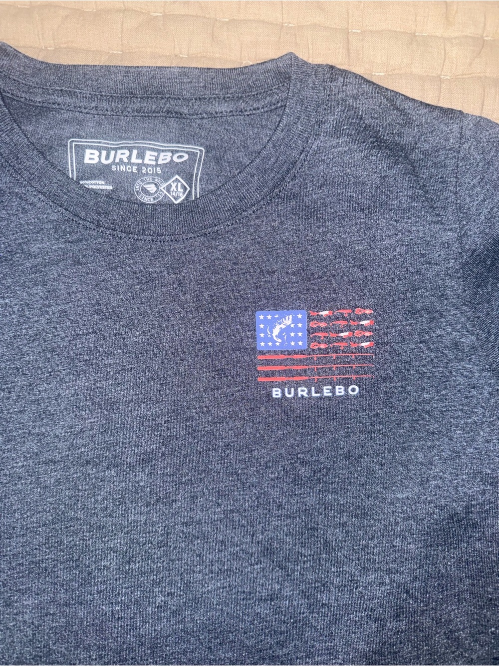 BURLEBO Boy’s Heather Navy Short Sleeve Tee with Flag Graphic